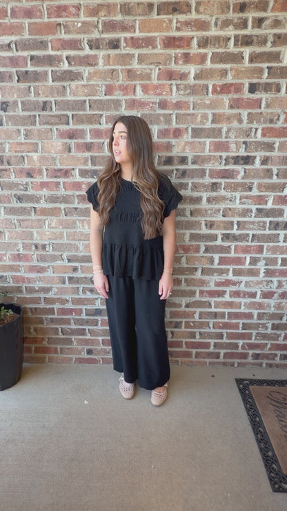 Linen Blend Scalloped Black Set