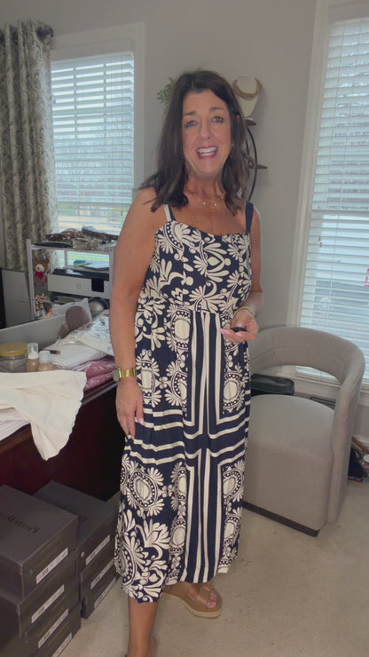 Two Tone Midi Dress-Navy