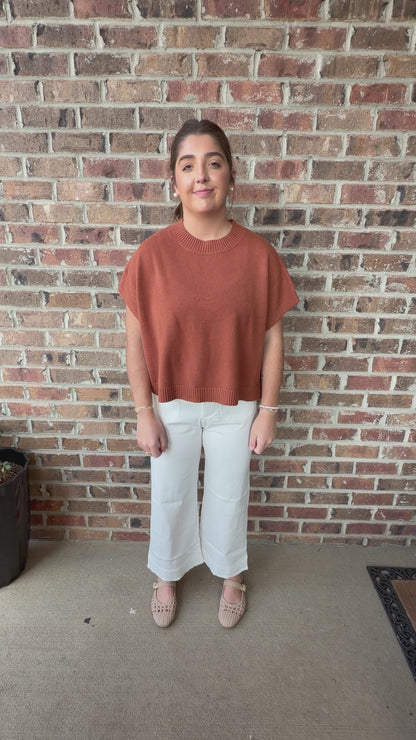 Rust Color Drop Shoulder Sweater Top