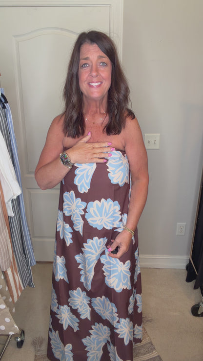 Floral Print Strapless Maxi Dress