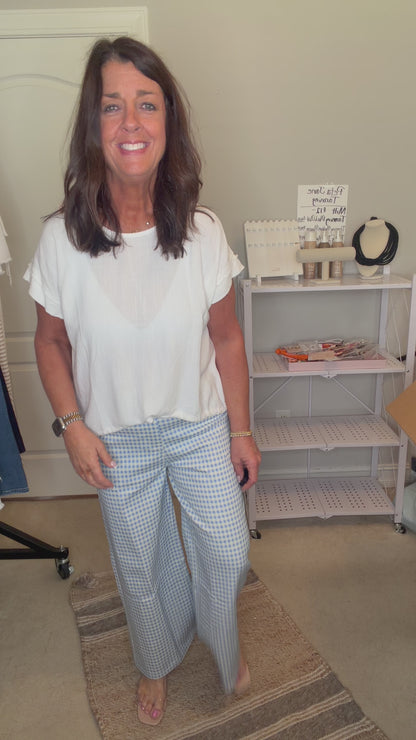 Gingham Wide Leg Pant-Blue