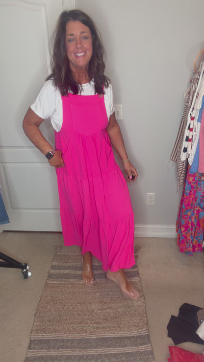Tiered Button Midi Dress Electric Fuchsia