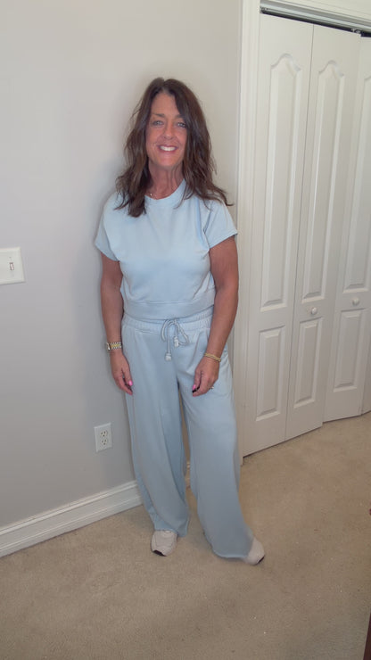 Short Sleeve Pants Set-Mist Blue