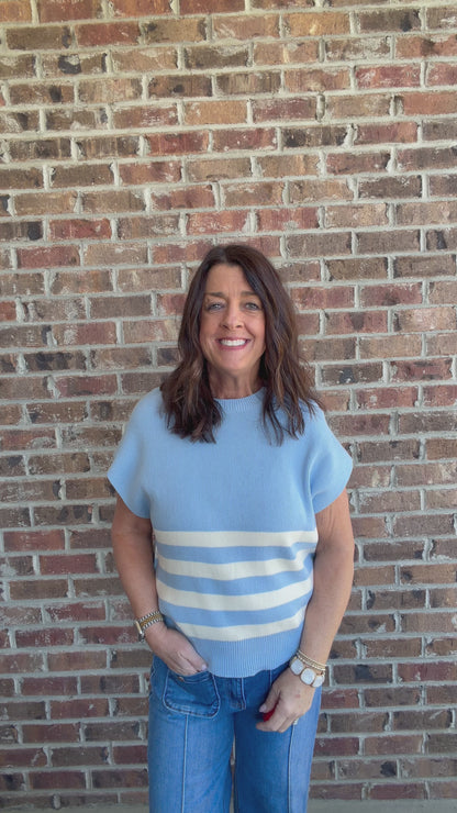 Blue Sleeveless Sweater Top