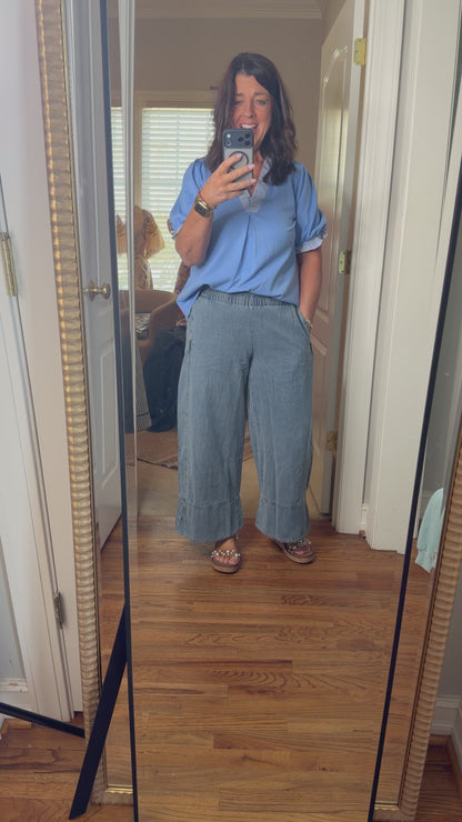 Stone Washed Light Denim Pants