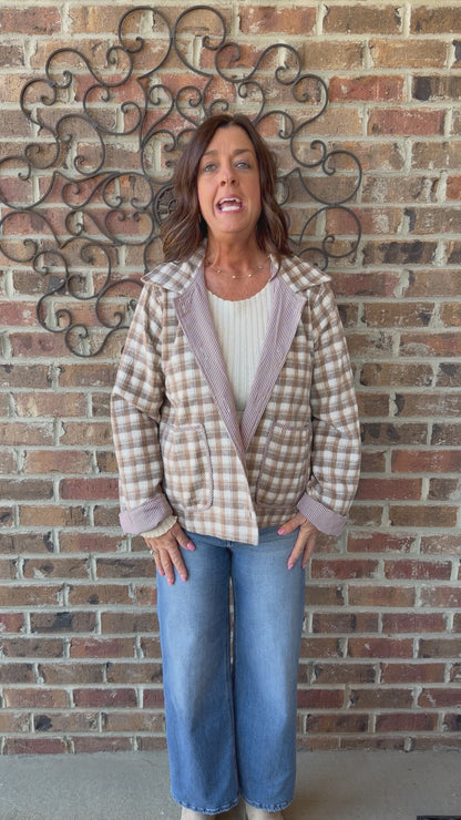 Plaid Stripe Detail Shacket