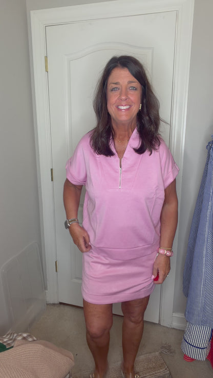 Pink High Neck Half Zip Top