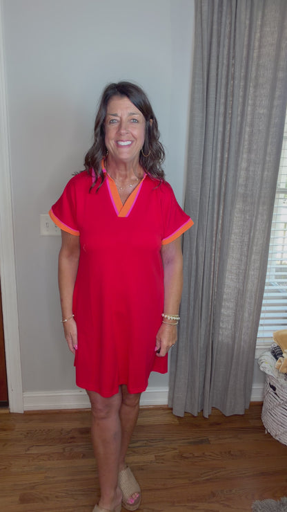 Red Mix Contrast Dress