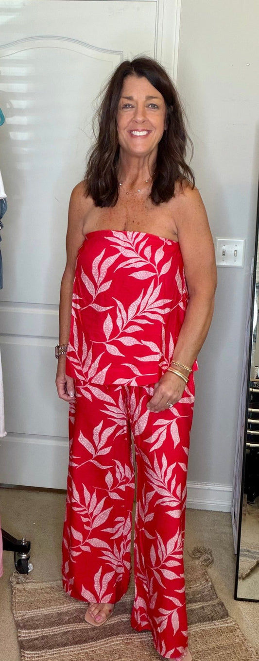 Printed Strapless Pants Set – Red - Simply Pink Boutique