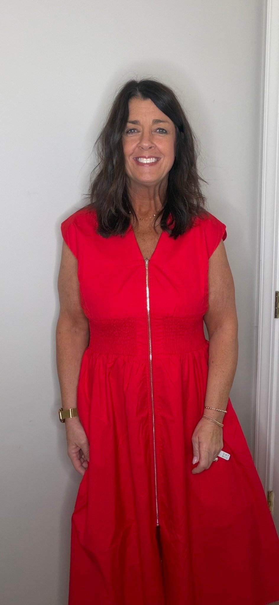 Red Drop Shoulder Smocked Waist Midi Dress - Simply Pink Boutique