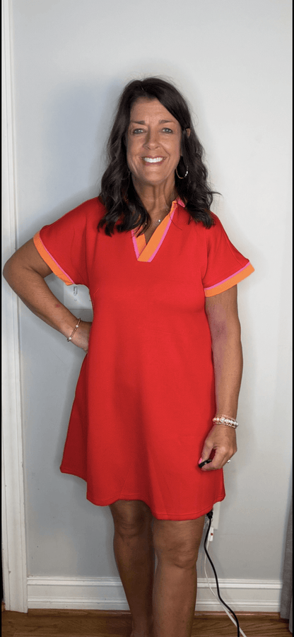 Red Mix Contrast Dress - Simply Pink Boutique