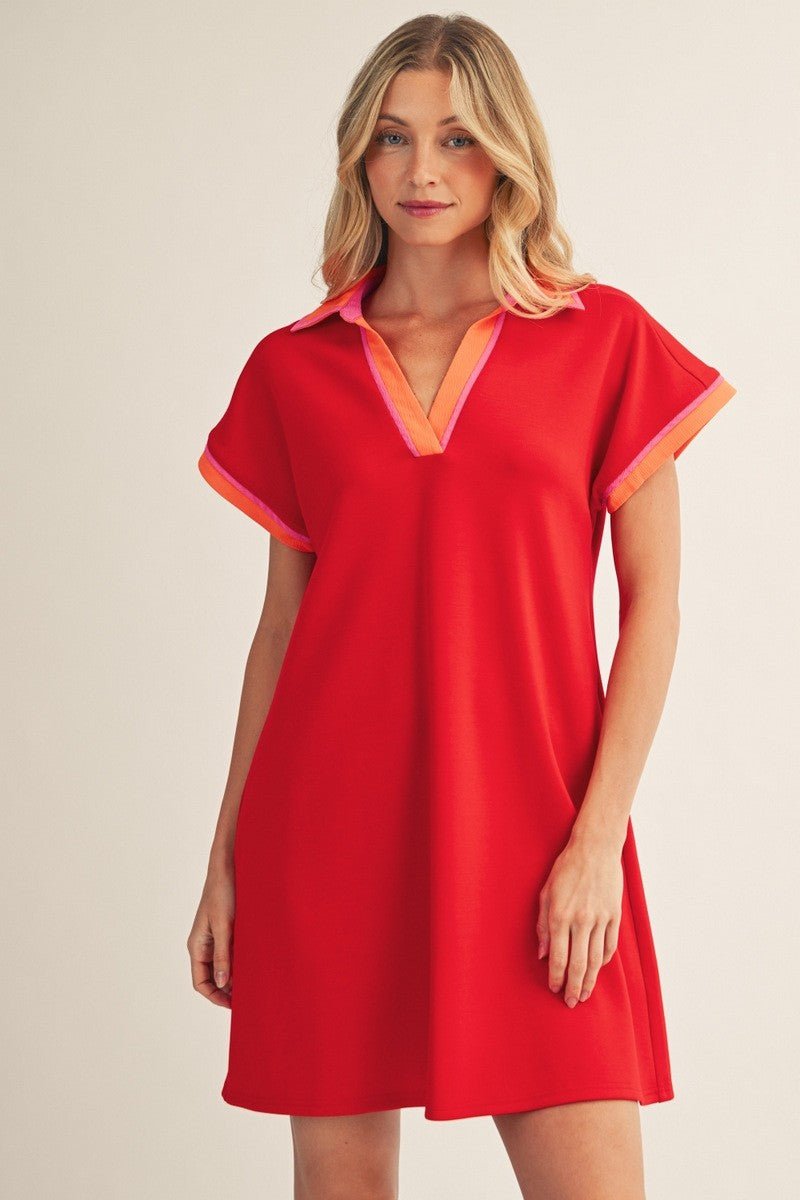 Red Mix Contrast Dress - Simply Pink Boutique