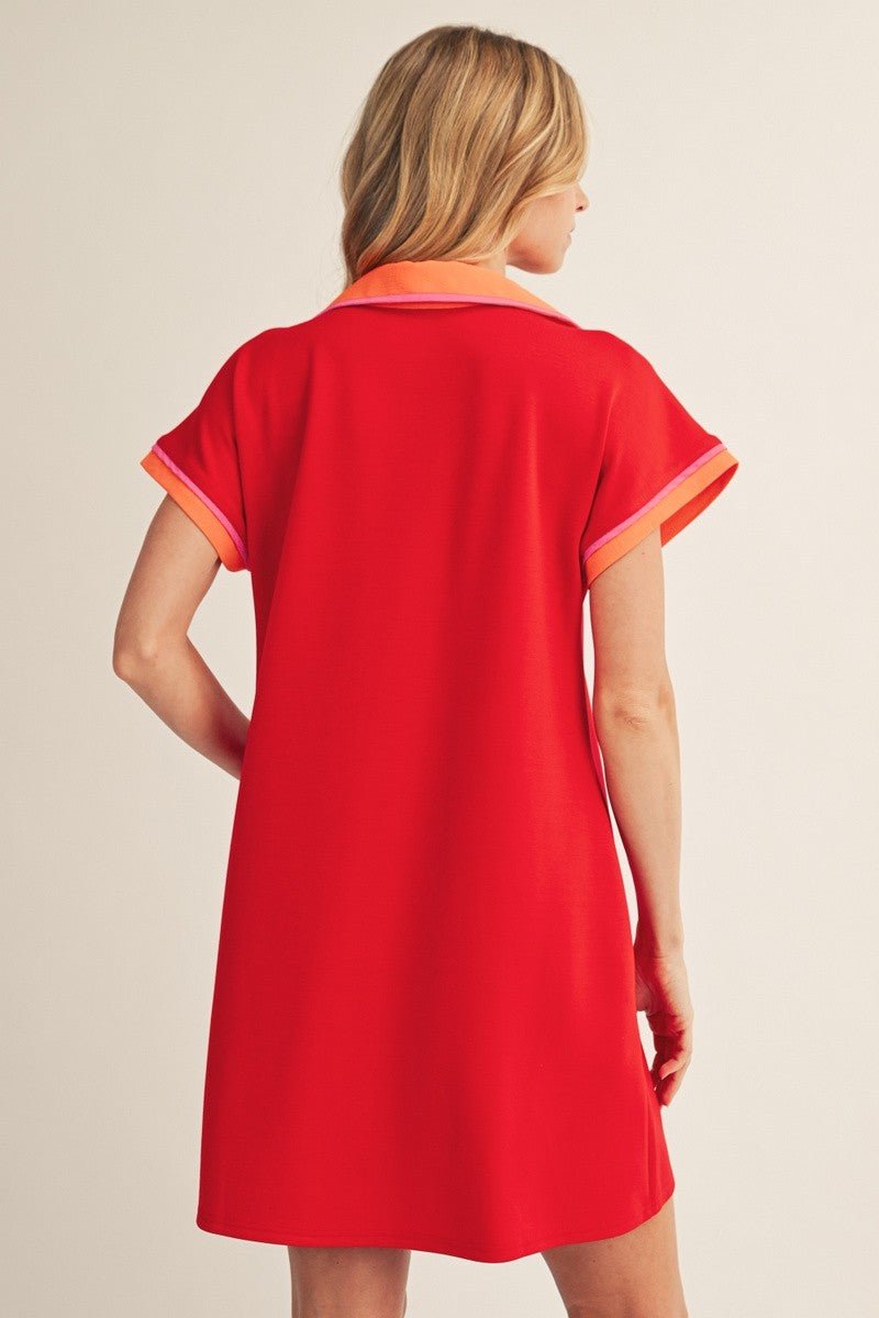 Red Mix Contrast Dress - Simply Pink Boutique