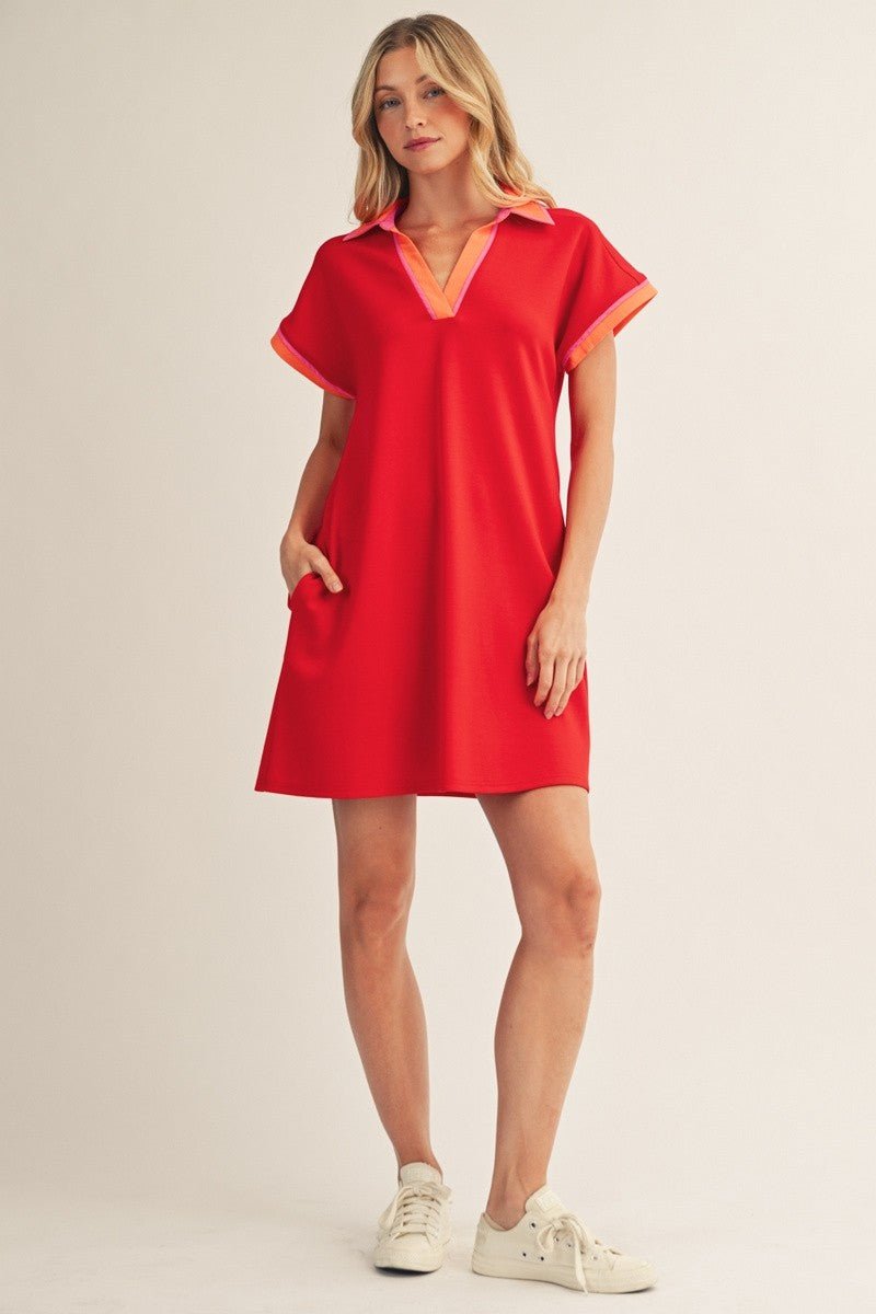 Red Mix Contrast Dress - Simply Pink Boutique