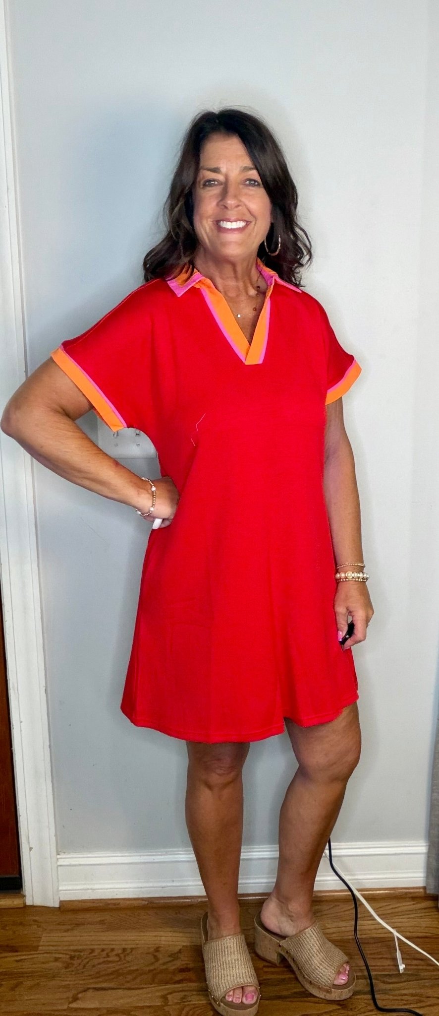 Red Mix Contrast Dress - Simply Pink Boutique