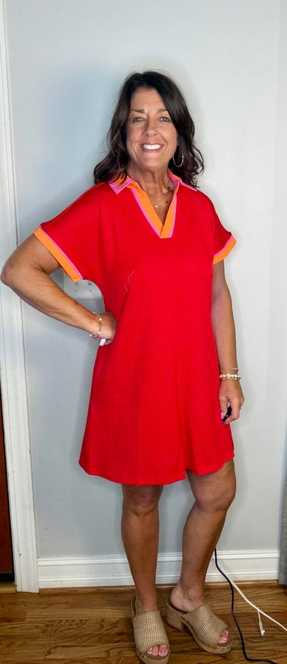 Red Mix Contrast Dress - Simply Pink Boutique