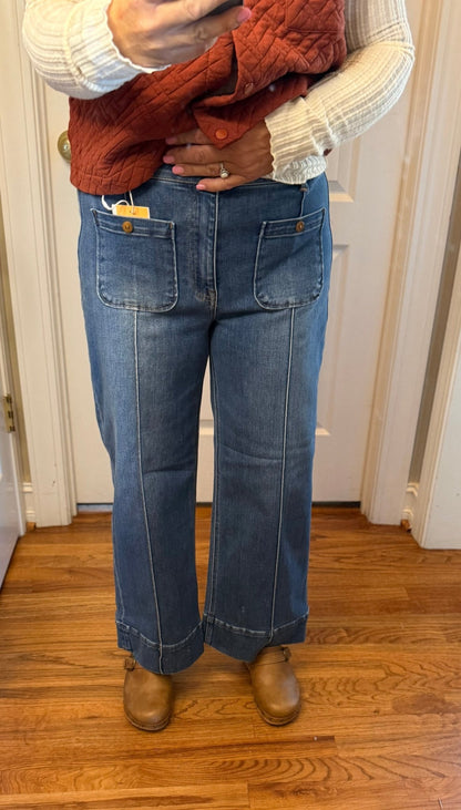 Risen High Rise Patch Pocket Crop Wide Leg Jean - Simply Pink Boutique
