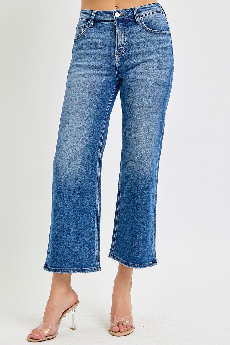 Risen Mid Rise Crop Wide Leg Jeans - Simply Pink Boutique
