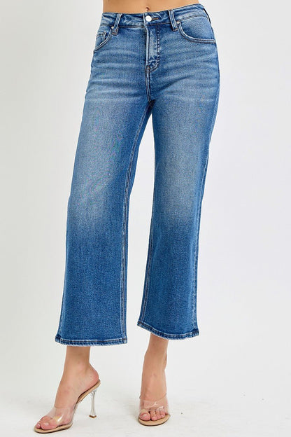 Risen Mid Rise Crop Wide Leg Jeans - Simply Pink Boutique