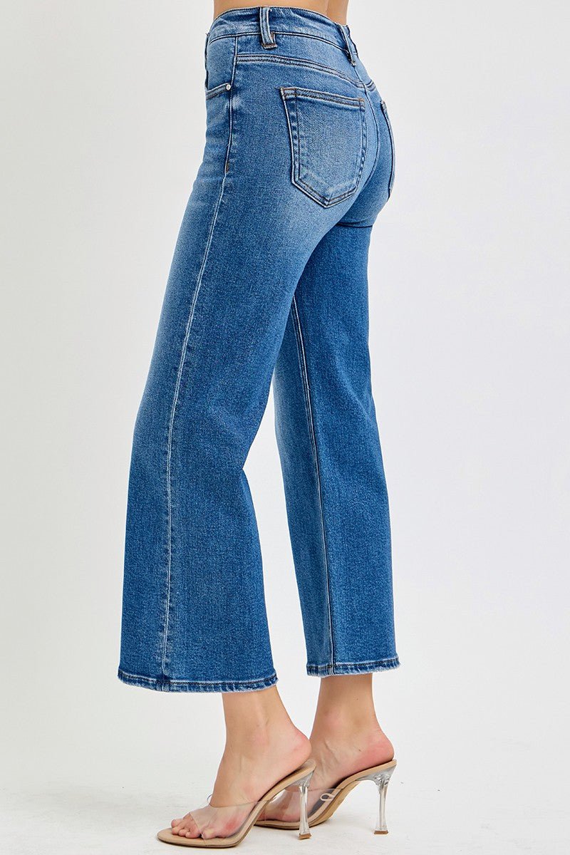 Risen Mid Rise Crop Wide Leg Jeans - Simply Pink Boutique