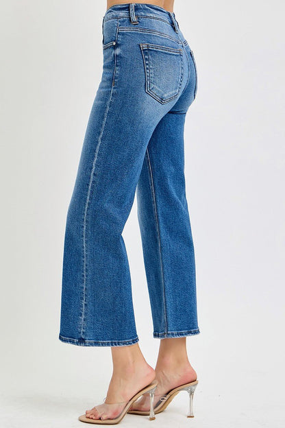 Risen Mid Rise Crop Wide Leg Jeans - Simply Pink Boutique