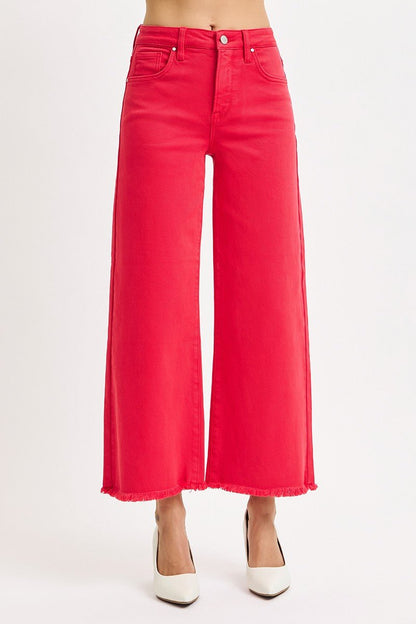 Risen Red Tummy Control Crop Wide Pants - Simply Pink Boutique