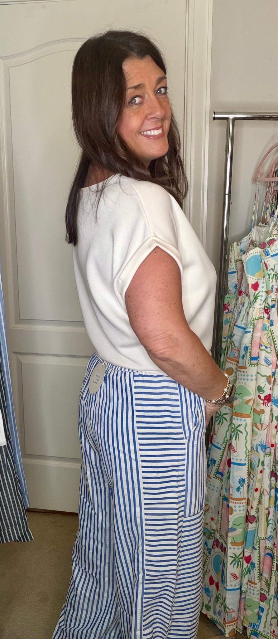 Salt Air Textured Wide Leg Stripe Pants - Blue - Simply Pink Boutique