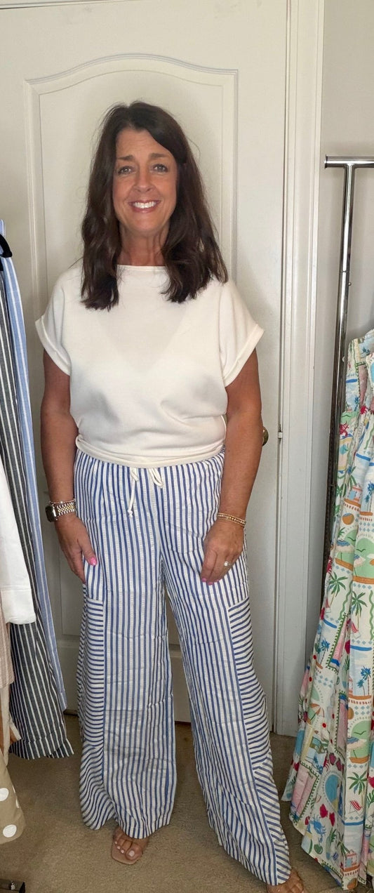 Salt Air Textured Wide Leg Stripe Pants - Blue - Simply Pink Boutique