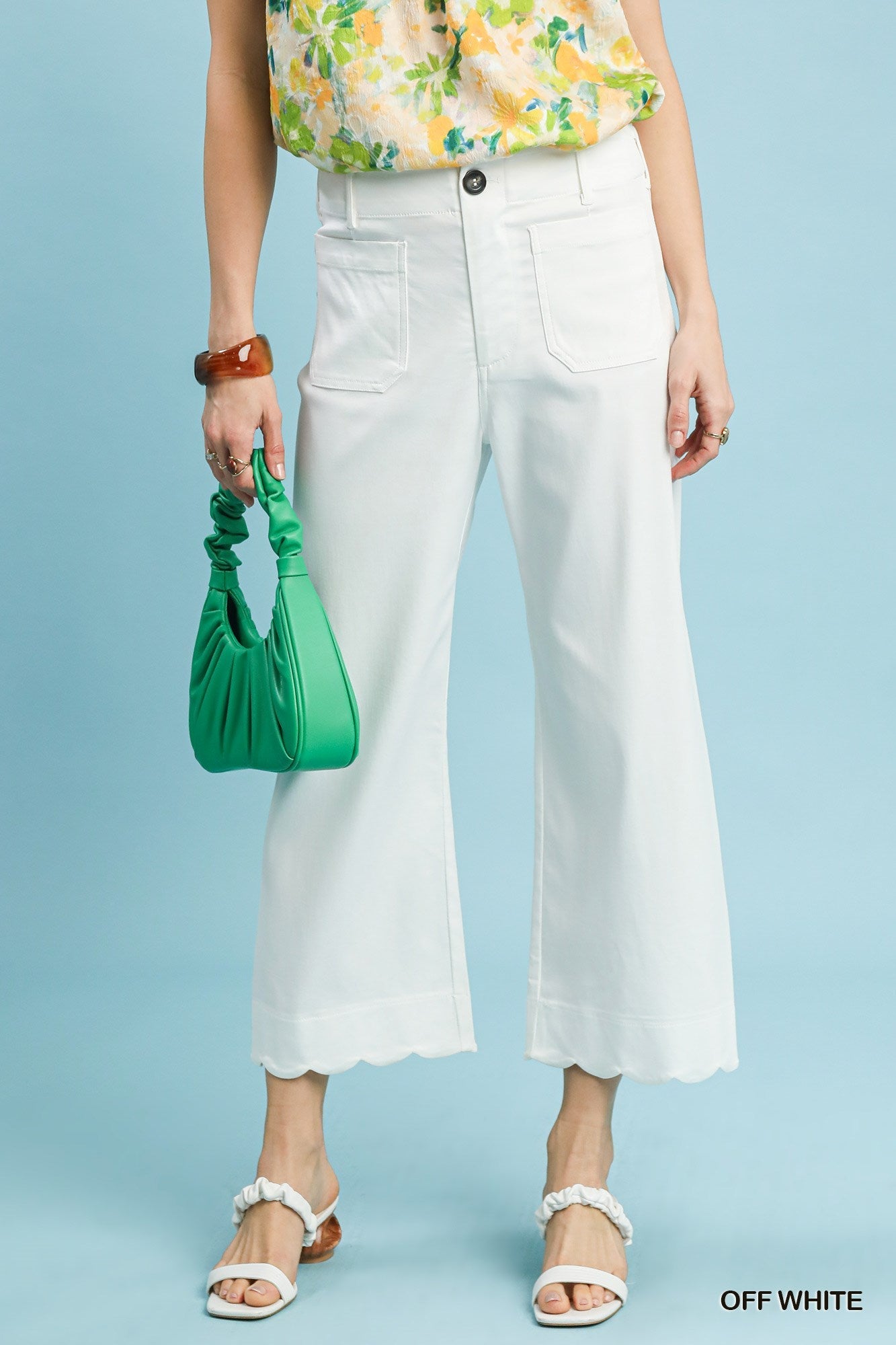 Scallop Hem Wide Leg White Pants - Simply Pink Boutique