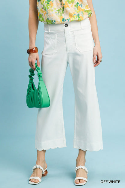 Scallop Hem Wide Leg White Pants - Simply Pink Boutique