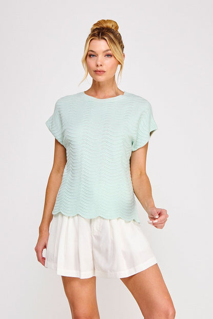Scallop Pattern Top-Soft Blue - Simply Pink Boutique