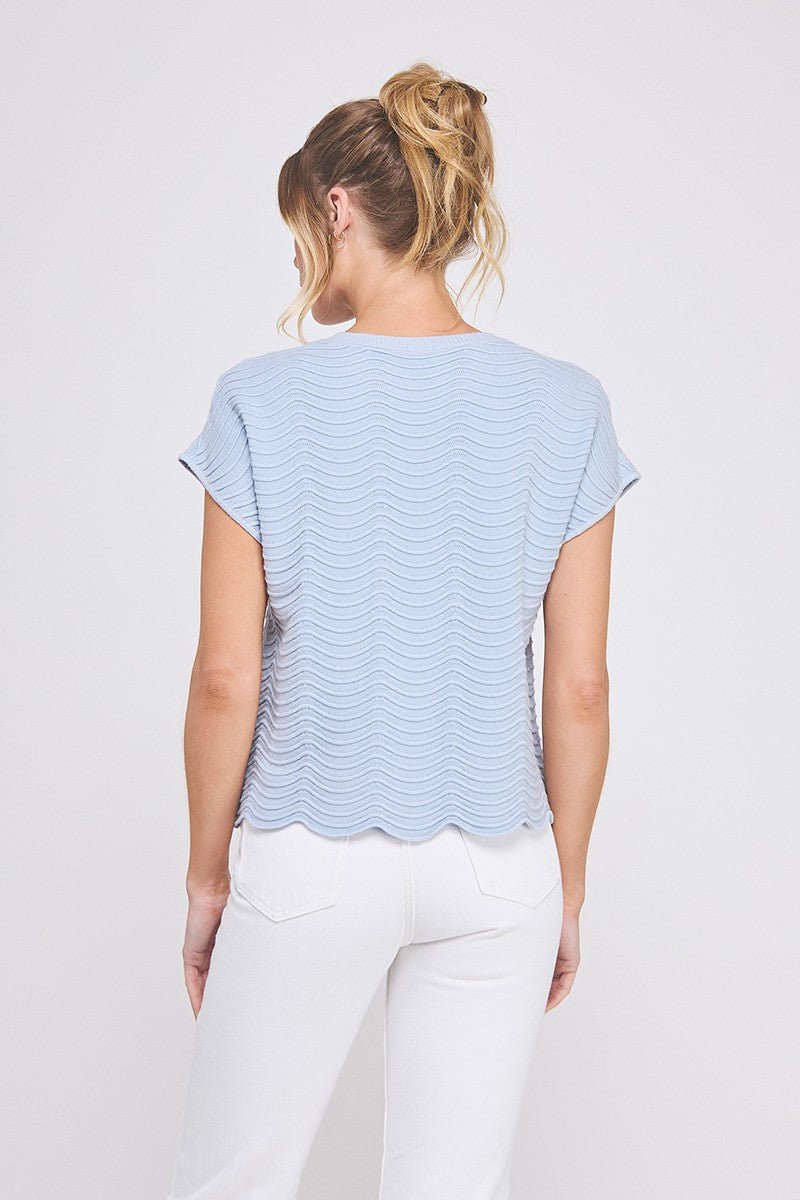 Scallop Pattern Top-Soft Blue - Simply Pink Boutique