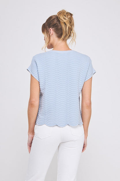 Scallop Pattern Top-Soft Blue - Simply Pink Boutique