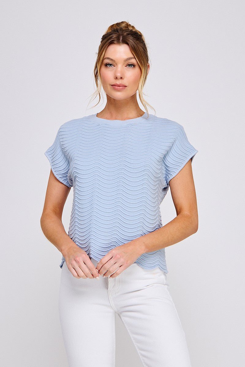 Scallop Pattern Top-Soft Blue - Simply Pink Boutique
