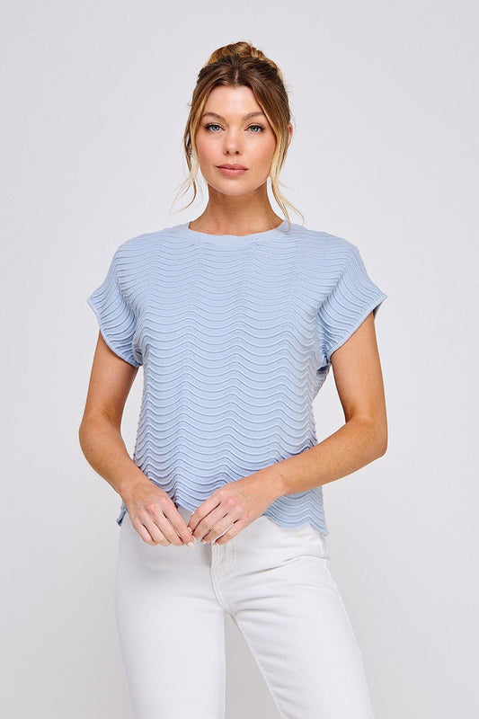 Scallop Pattern Top-Soft Blue - Simply Pink Boutique