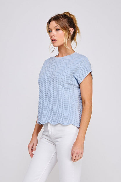 Scallop Pattern Top-Soft Blue - Simply Pink Boutique