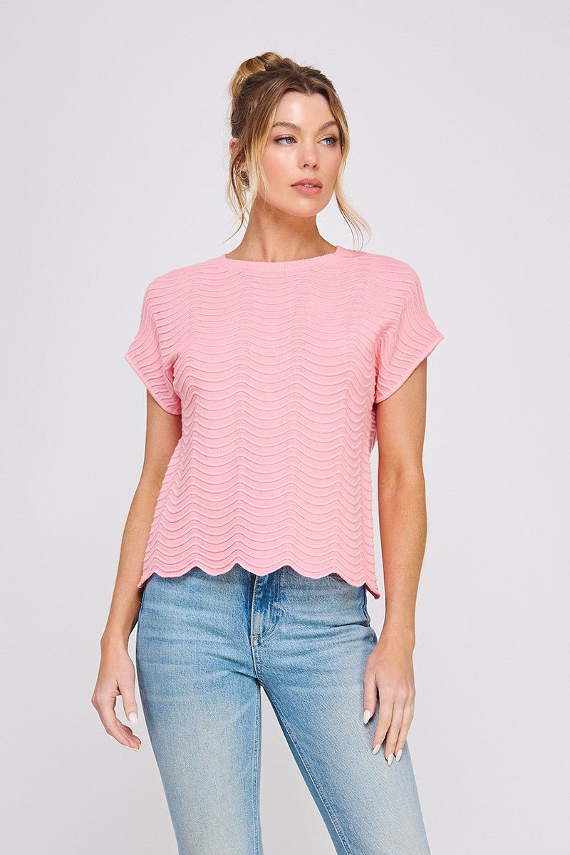 Scallop Pattern Top-Strawberry Pink - Simply Pink Boutique