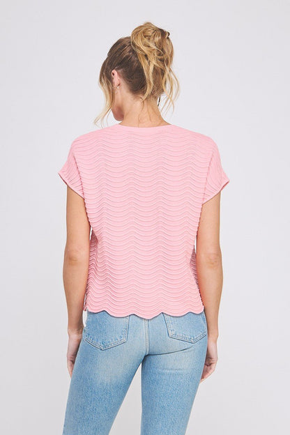 Scallop Pattern Top-Strawberry Pink - Simply Pink Boutique