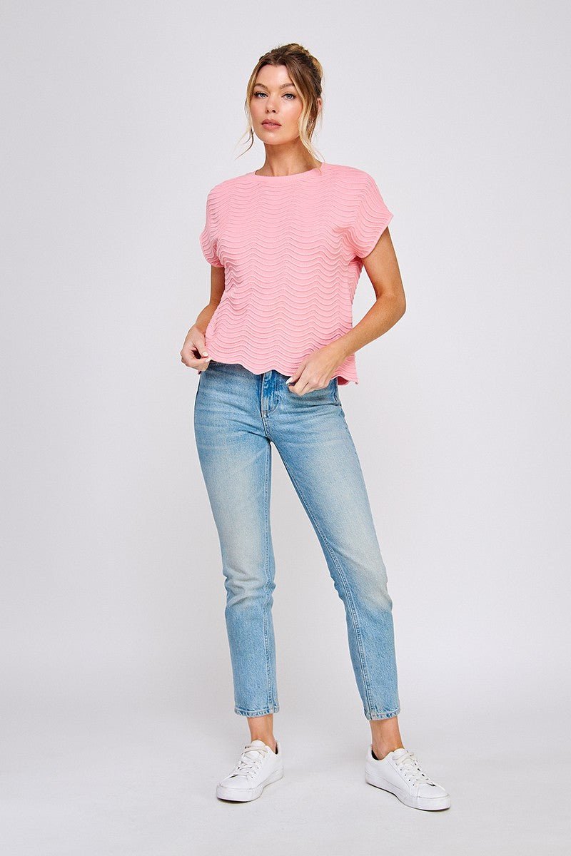 Scallop Pattern Top-Strawberry Pink - Simply Pink Boutique