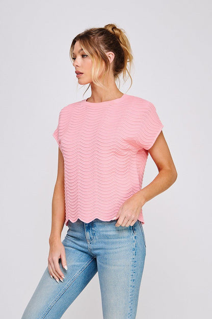 Scallop Pattern Top-Strawberry Pink - Simply Pink Boutique