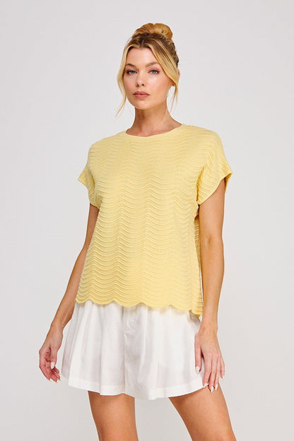 Scallop Pattern Top-Yellow - Simply Pink Boutique