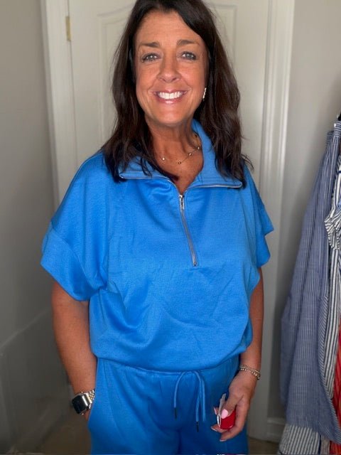 Short Sleeve Pant Set Royal Blue - Simply Pink Boutique