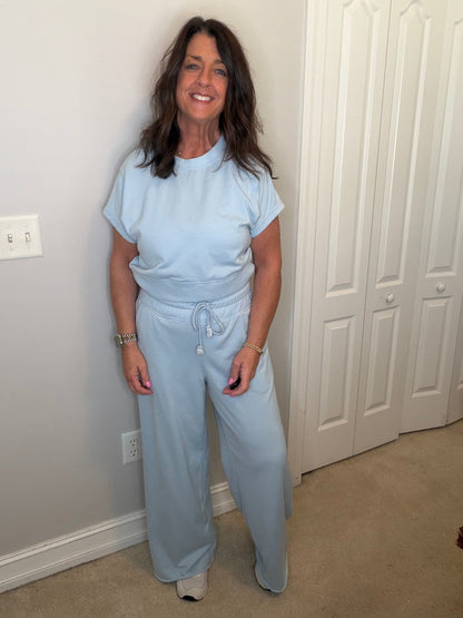 Short Sleeve Pants Set - Mist Blue - Simply Pink Boutique