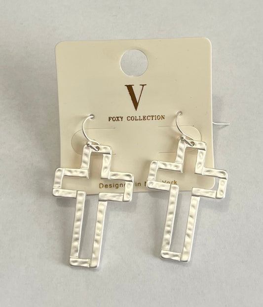 Silver Cross Earrings - Simply Pink Boutique