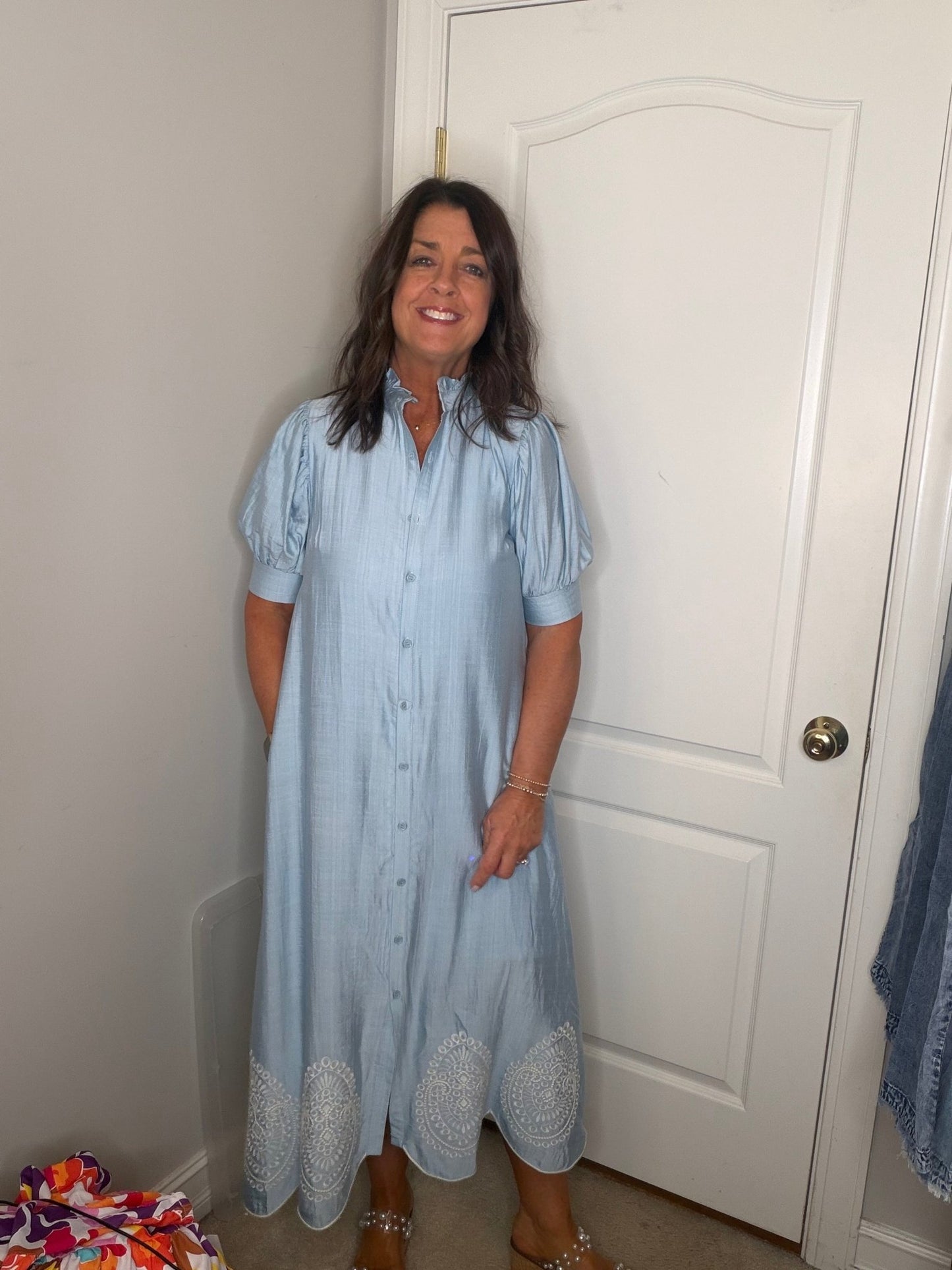 Sky Blue Embroidered Midi Dress - Simply Pink Boutique
