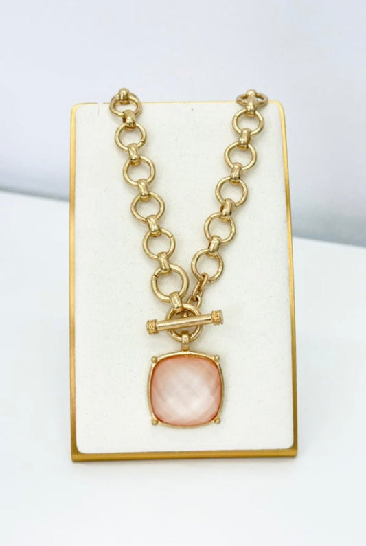 Square Stone Pendant Necklace White - Simply Pink Boutique