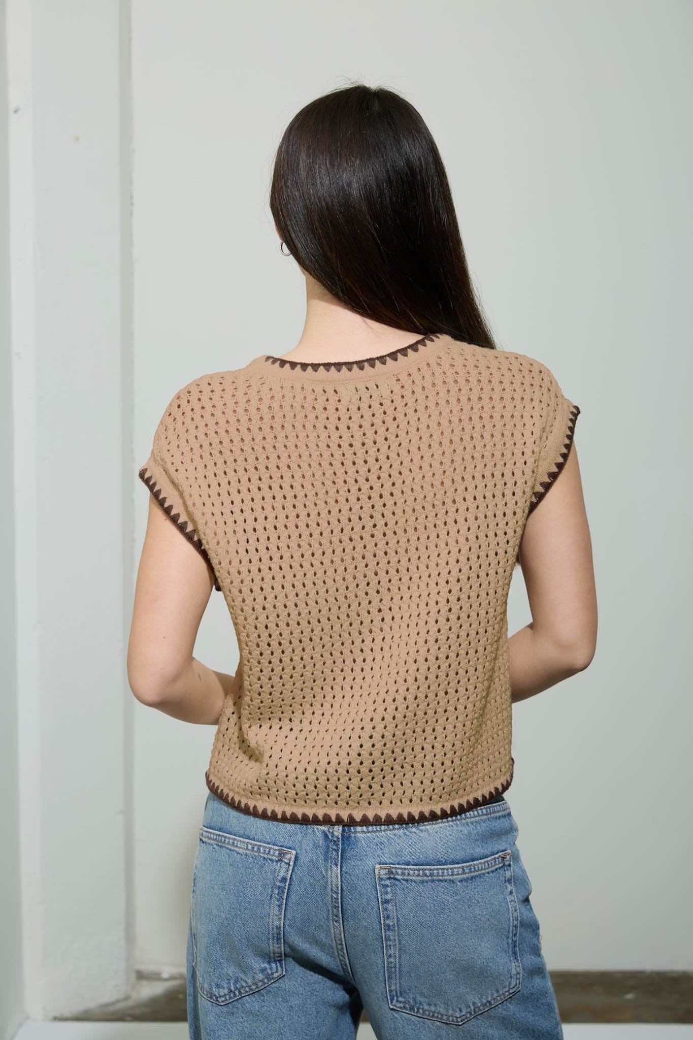 Stitch Crochet Knit Short Sleeve Cardigan - Simply Pink Boutique
