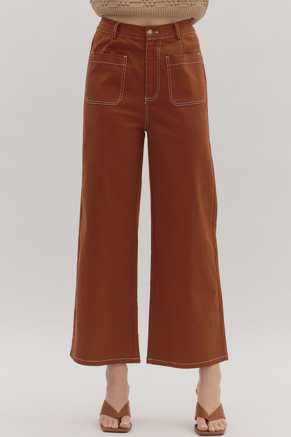 Stitch Detail Front Pocket Pants - Chestnut - Simply Pink Boutique