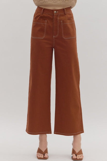 Stitch Detail Front Pocket Pants - Chestnut - Simply Pink Boutique