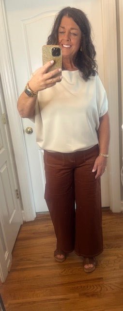Stitch Detail Front Pocket Pants - Chestnut - Simply Pink Boutique